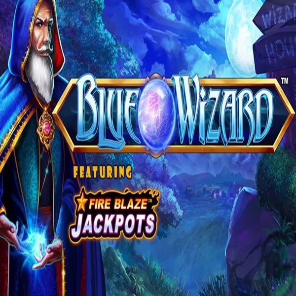 Official Slots logo: Blue Wizard Fire Blaze Jackpots by Rarestone Gaming at SlotsPalace Casino